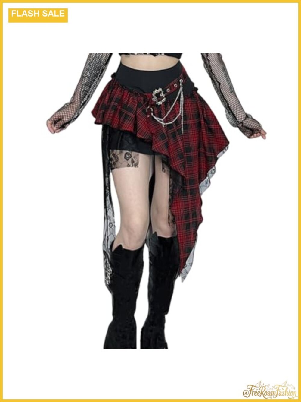 Goth Asymmetric Mini Skirt High Waisted Pleated Tiered Y2K Festival Going Out